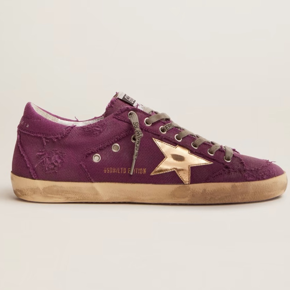 Women's Super-Star LAB sneakers in purple distressed canvas with gold star - Picture 2 of 6